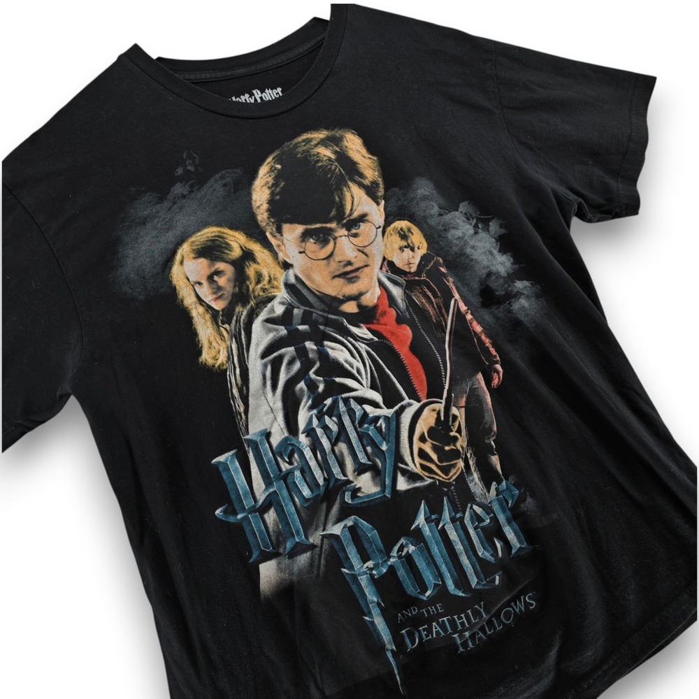 Harry Potter Deathly Hallows Shirt Mens Large Black Cotton Graphic Tee Movie L